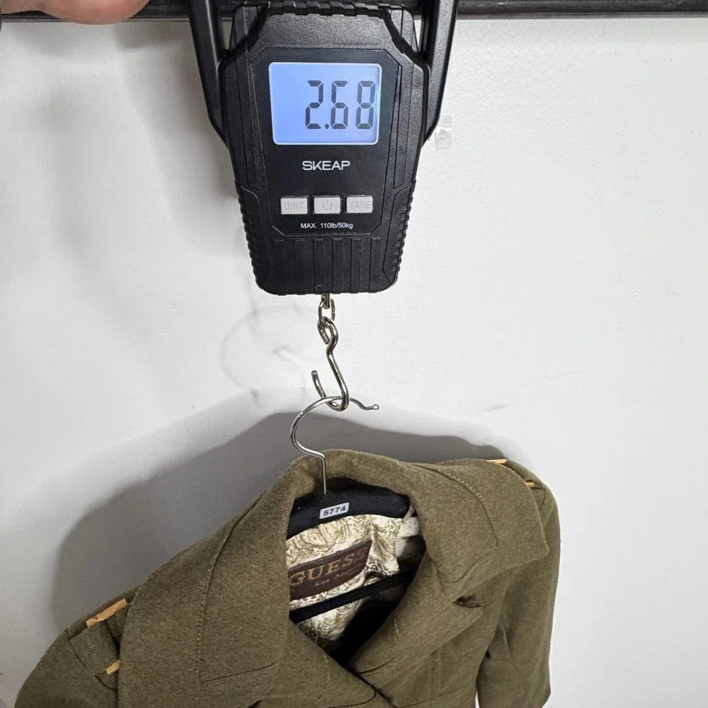 Vtg Guess Military Style Wool Blend Coat Womens PXS Olive Green Button Up Y2K
